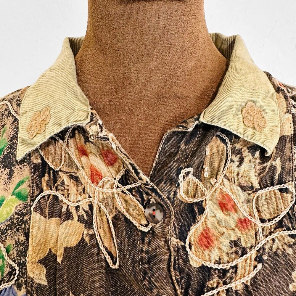 Sacred Threads M/L Button Up Patchwork Top Western Boho Artsy Hippie Eclectic - Picture 7 of 12